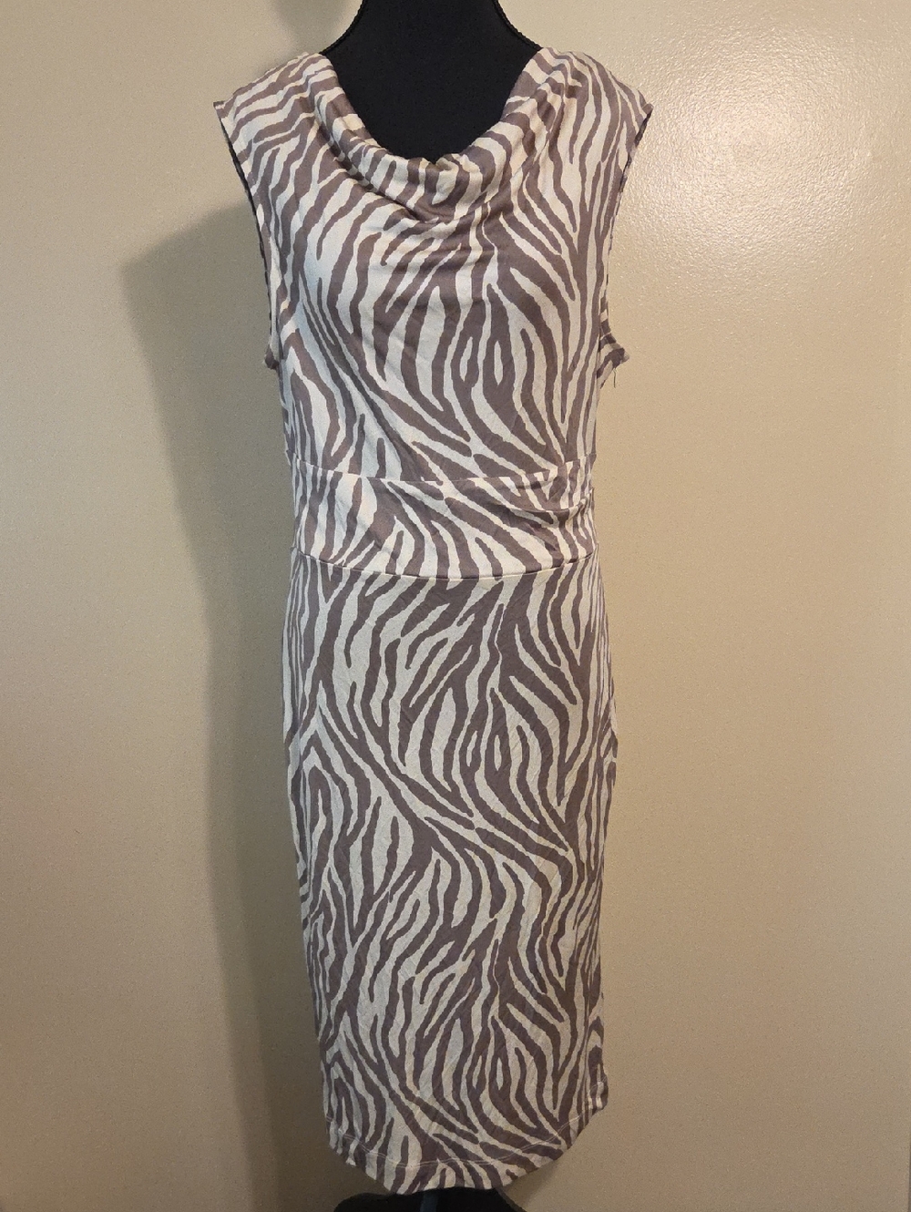 Pure Collection 100% Silk Animal Print Sleeveless Cowl Neck Shift Dress US 8/10
